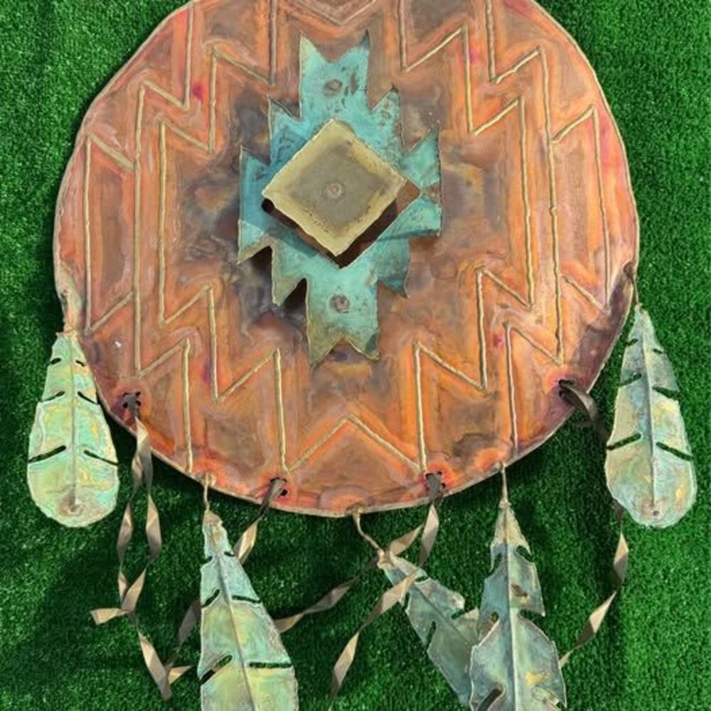 VINTAGE GREG GOWAN COPPER METAL WALL ART SOUTHWEST NATIVE AMERICAN SHIELD